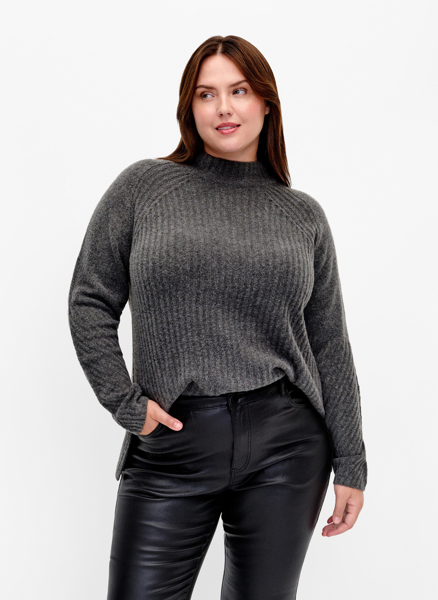 ZizziRollkragenpullover mit Rippstruktur, Dark Grey Melange, Model image number 0