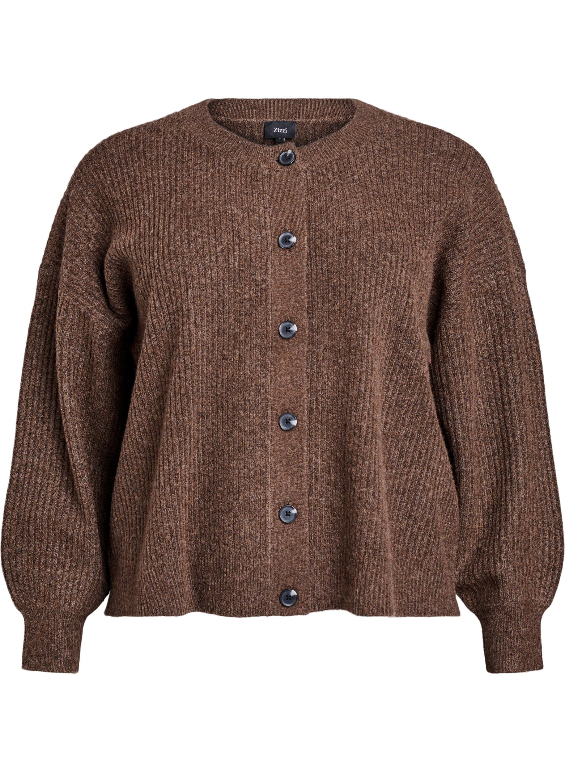 ZizziRippenstrick Strickjacke mit Kn&ouml;pfen, Braun, Packshot image number 0