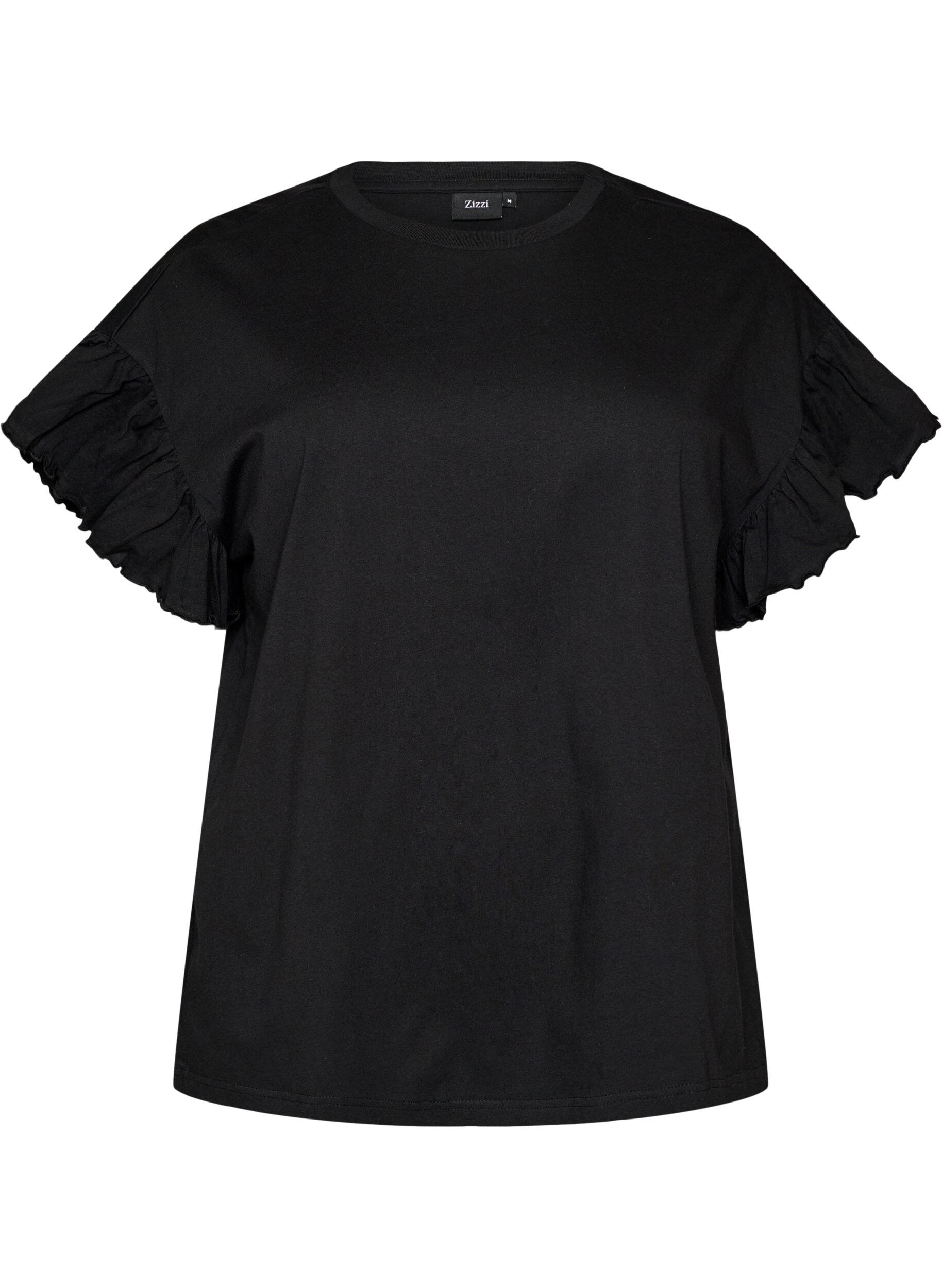 ZizziT-Shirt aus Bio-Baumwolle mit R&uuml;schen&auml;rmeln, Schwarz, Packshot image number 0