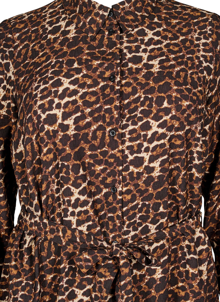 Hemdblusenkleid mit Bindegürtel und langen Ärmeln, Braun, Packshot image number 2