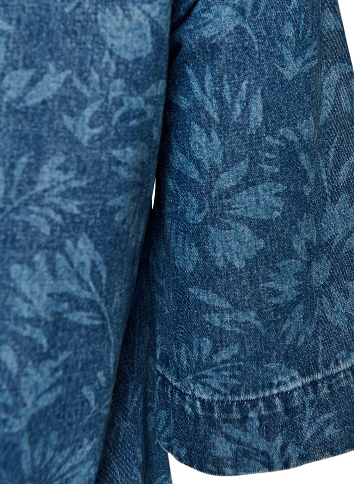 Jeanskleid mit Blumenprint und Brusttaschen, Blau, Packshot image number 3