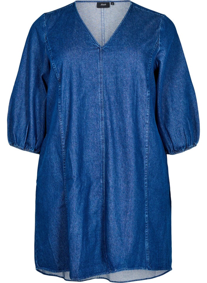 Jeanskleid mit 3/4-&Auml;rmeln, Blau, Packshot image number 0