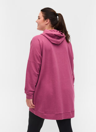 Sweatshirt aus Baumwolle mit Kapuze und High-Low-Effekt, Violet Quartz, Model image number 1