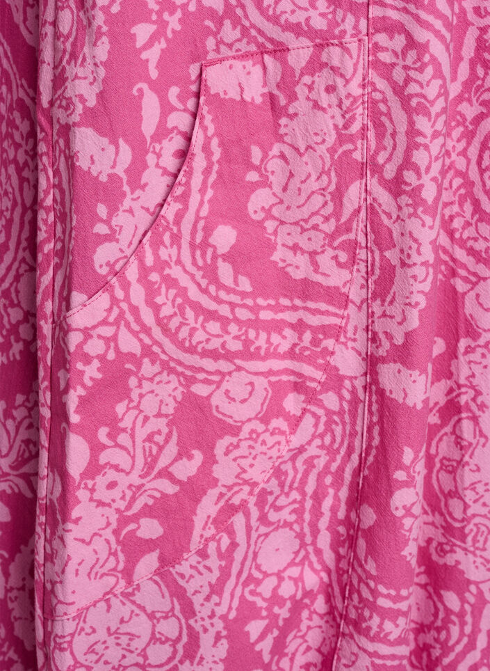 Kurzärmliges Baumwollkleid mit Aufdruck, Pink, Packshot image number 3