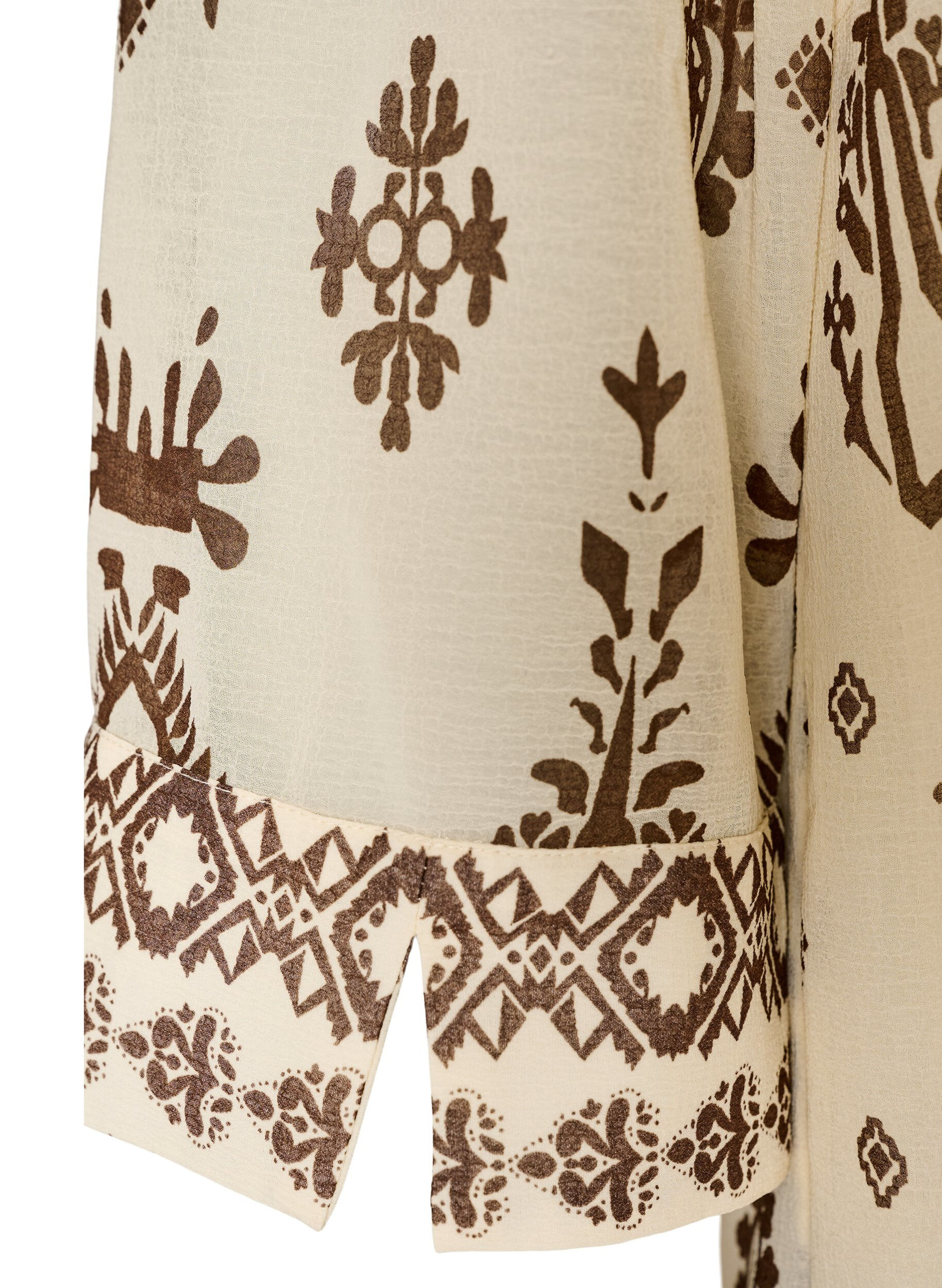 ZizziKleid mit Ornament-Print und R&uuml;schenkragen, Beige, Packshot image number 3