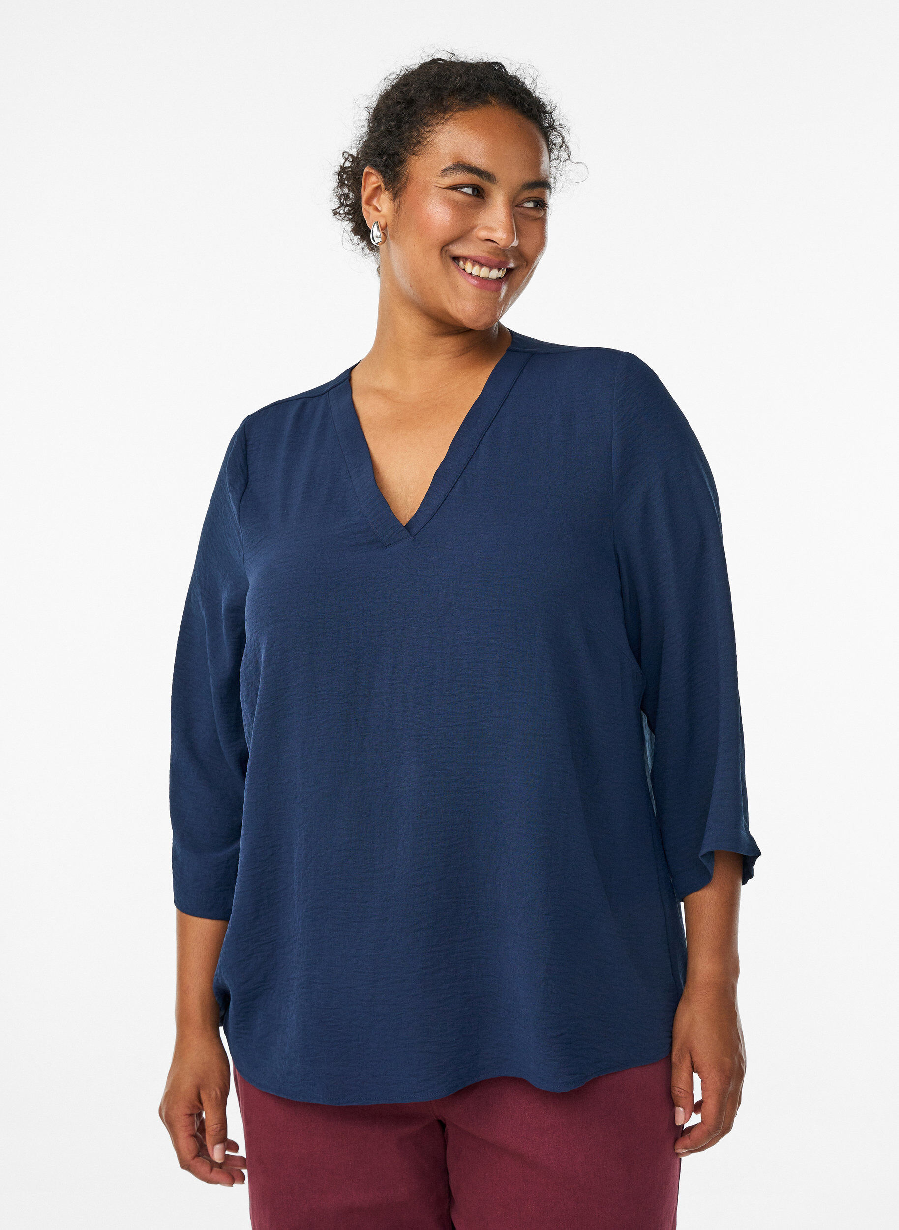 Zizzi Bluse mit 3/4-&Auml;rmeln, Blau, Model image number 0