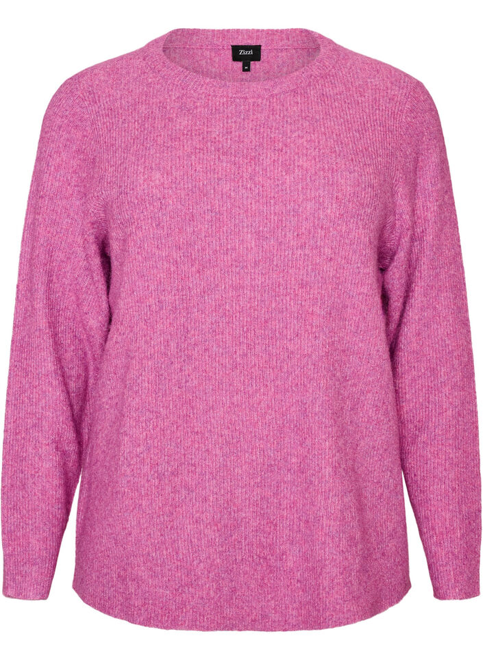Melierte Strickbluse mit Rundhalsausschnitt, Lila, Packshot image number 0
