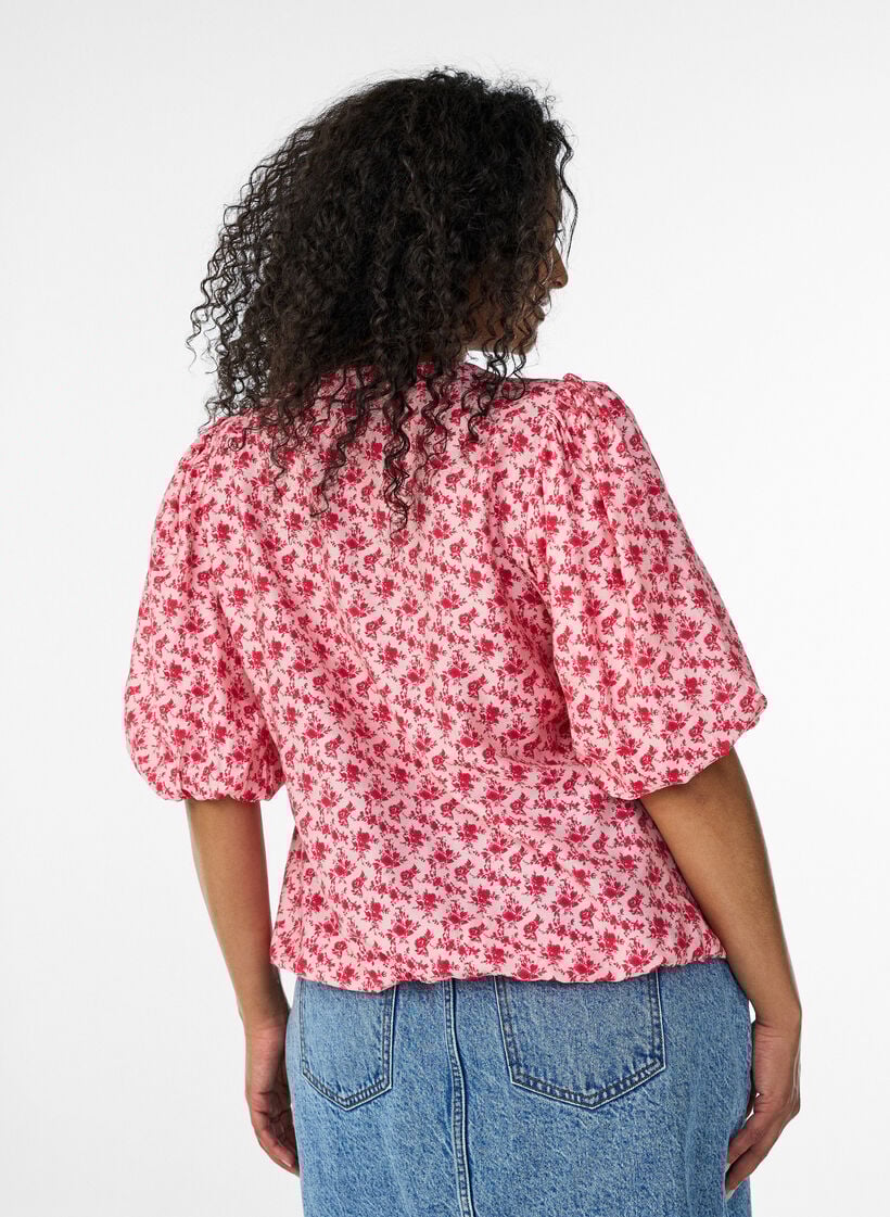 Gebl&uuml;mte Bluse aus Viskose mit Ballon&auml;rmeln, Rot, Model image number 2