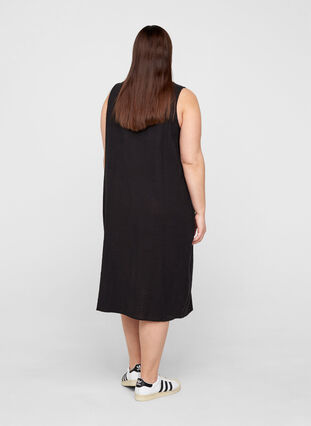 Ärmelloses Kleid aus Baumwolle, Black, Model image number 1