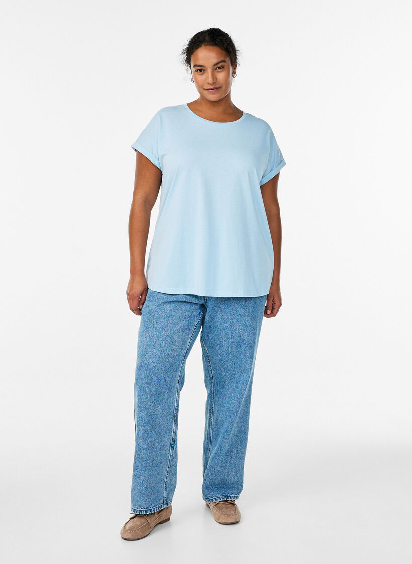 Kurz&auml;rmeliges T-Shirt aus Baumwollmischgewebe, Blau, Model image number 1
