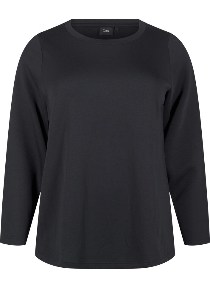 Bluse aus Modal-Mischung mit Rundhalsausschnitt, Schwarz, Packshot image number 0