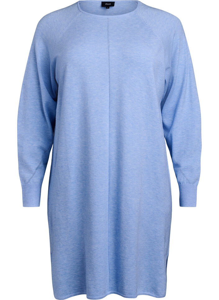 Strickkleid mit Rundhalsausschnitt und Strickmuster, Della R. Blue Mel., Packshot image number 0