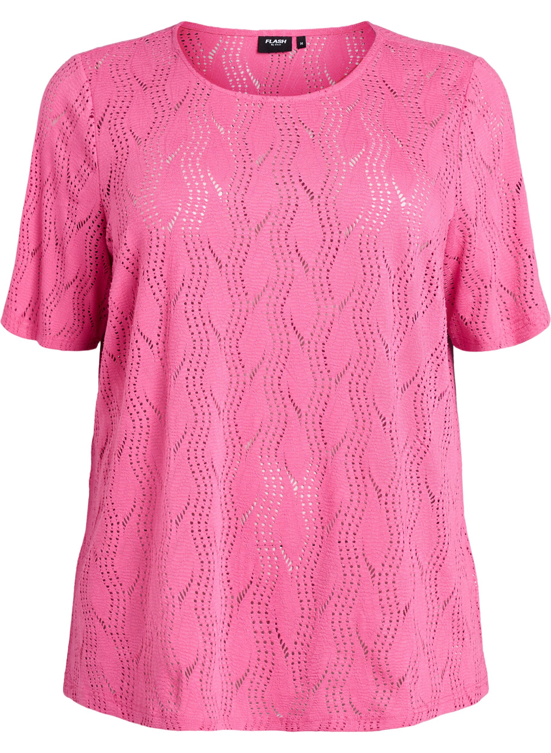 ZizziFLASH - Jersey-Shirt mit Lochmuster, Pink, Packshot image number 0