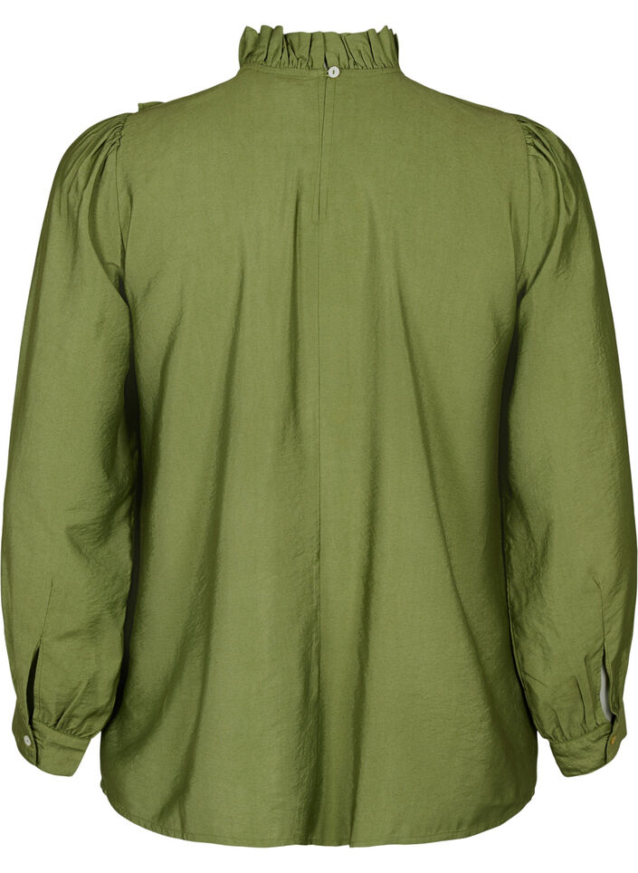 Viskose-Bluse mit Rüschen, Loden Green, Packshot image number 1