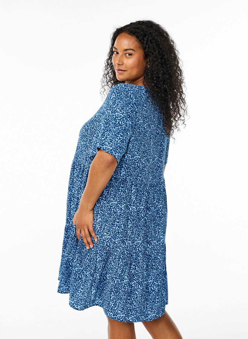 Kurzarmkleid mit A-Linie und Teilungsn&auml;hten, Blau, Model image number 2