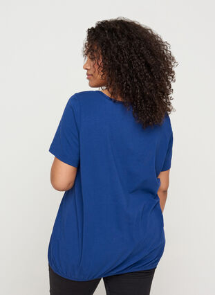 Kurzarm T-Shirt mit Rundhals und Spitze, Twilight Blue, Model image number 1