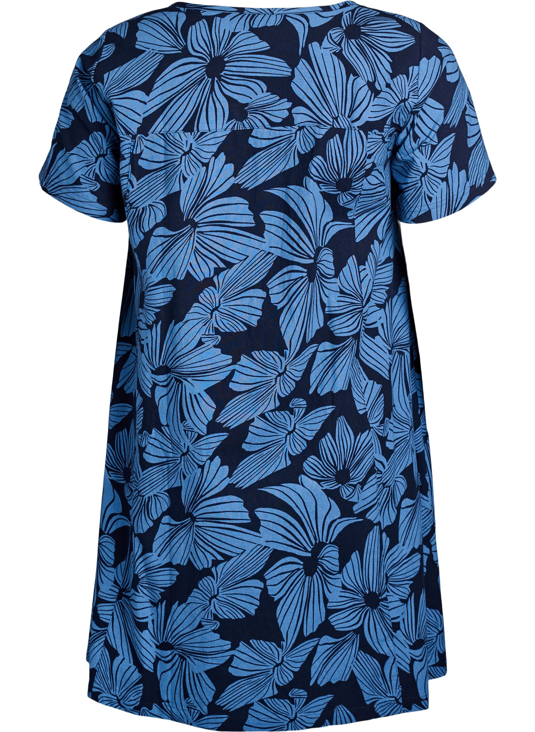 ZizziKurzes A-Linien-Kleid mit floralem Print, Blau, Packshot image number 1