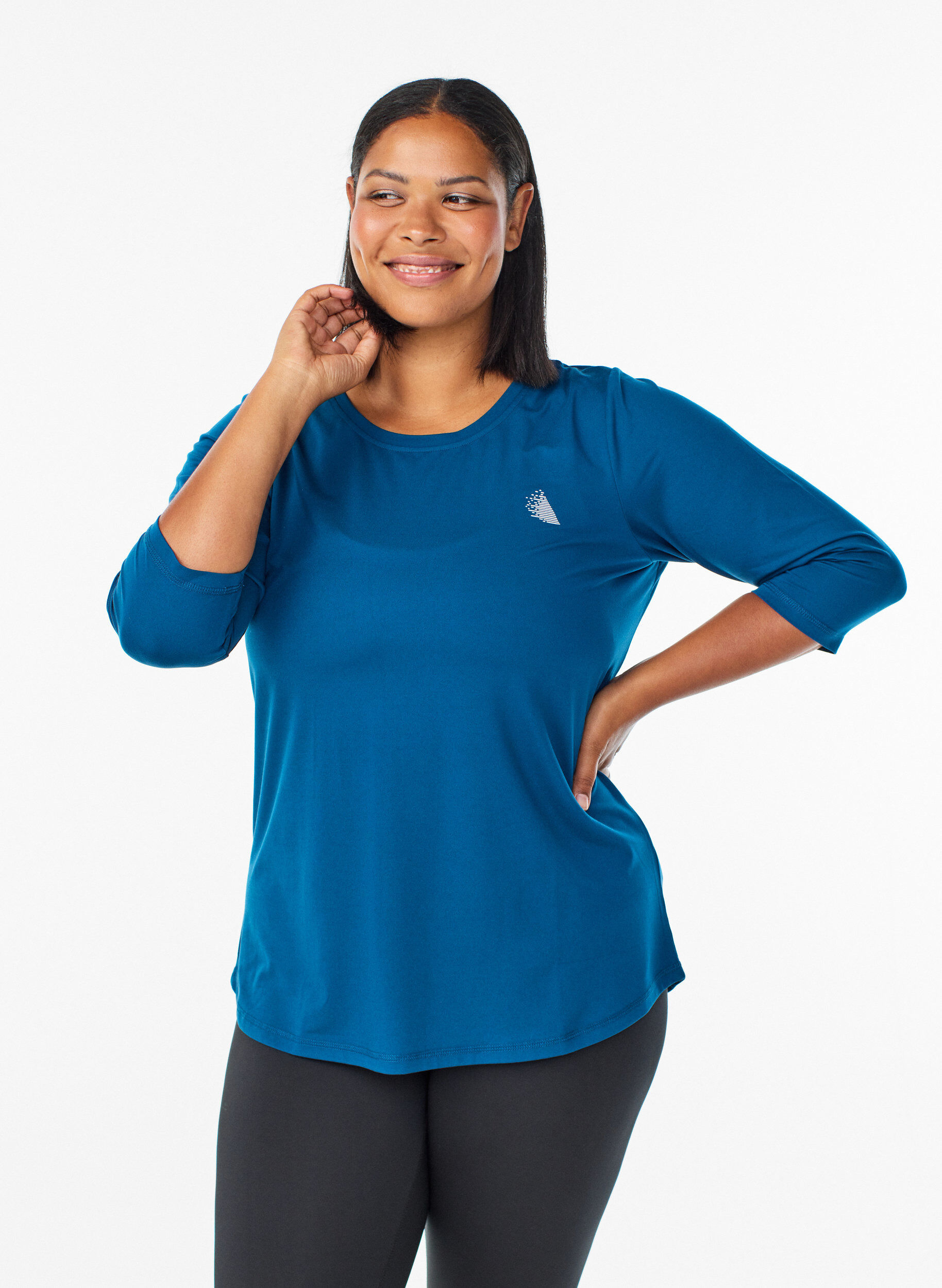 Trainingsshirt mit 3/4-&Auml;rmeln, Blau, Model
