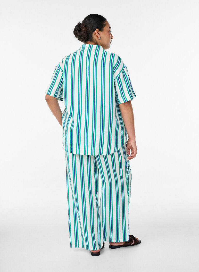 Gestreifte Hose mit hoher Taille und weiten Beinen, Vanille, Model image number 2