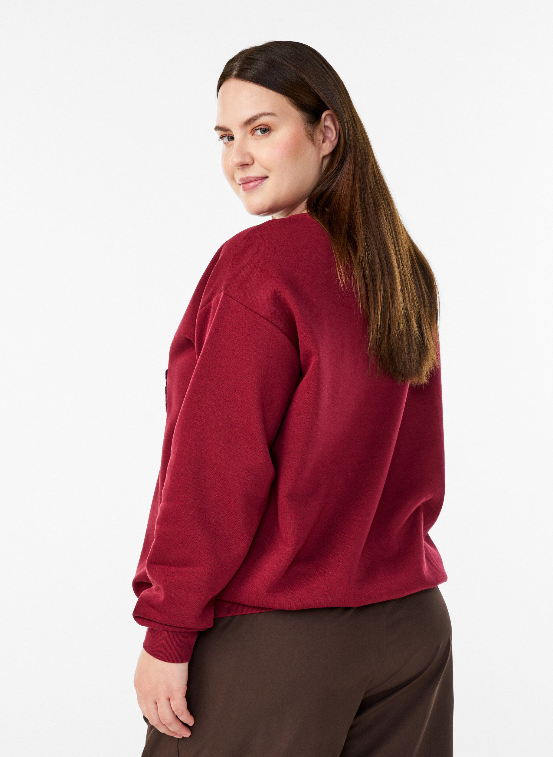 ZizziSweatshirt mit Frottee-Schriftzug, Dunkles Bordeaux, Model image number 2