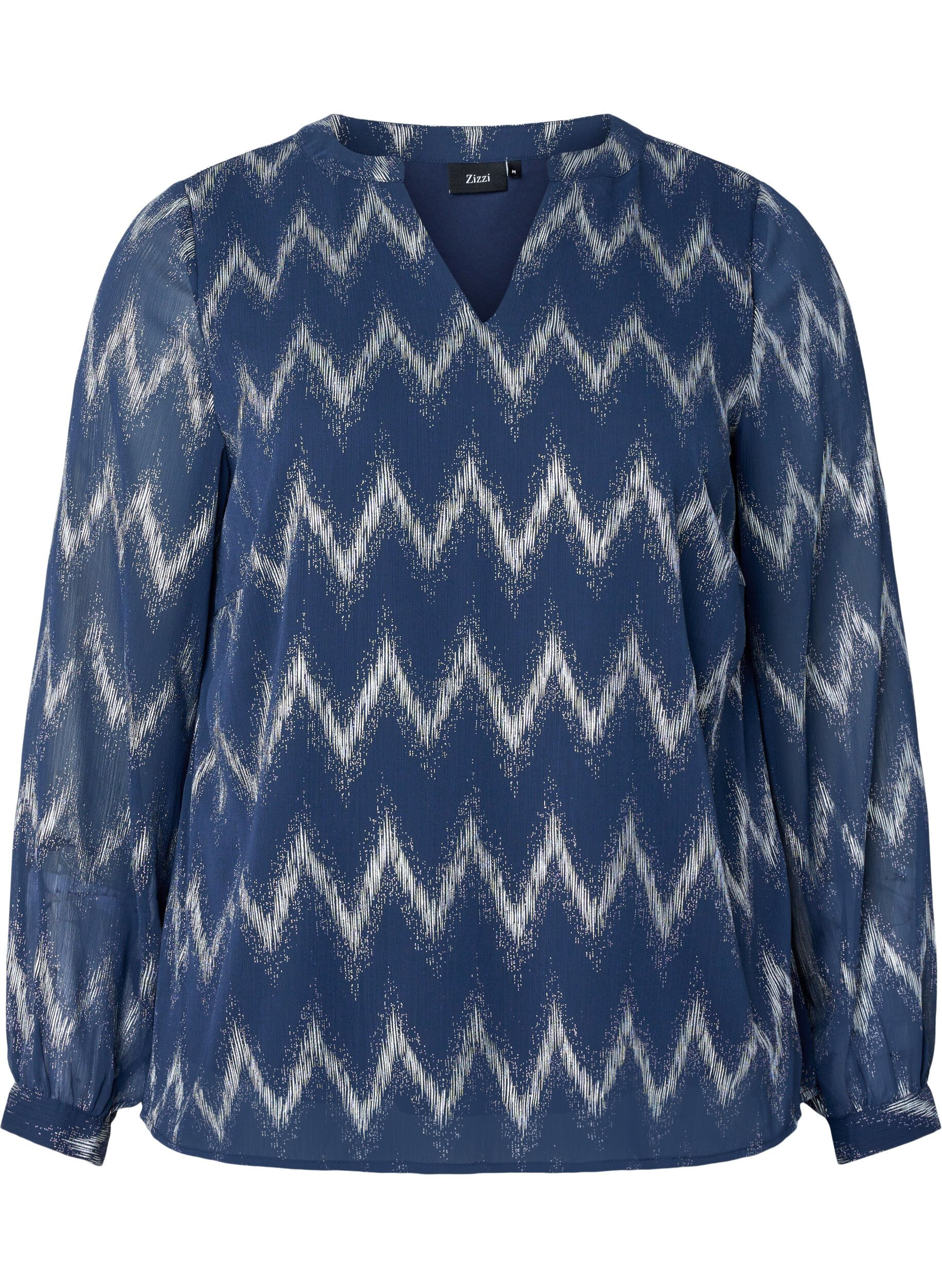 ZizziBedruckte Bluse mit V-Ausschnitt, Blau, Packshot image number 0