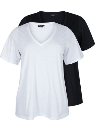 FLASH - 2er-Pack T-Shirts mit V-Ausschnitt, White/Black, Packshot image number 0