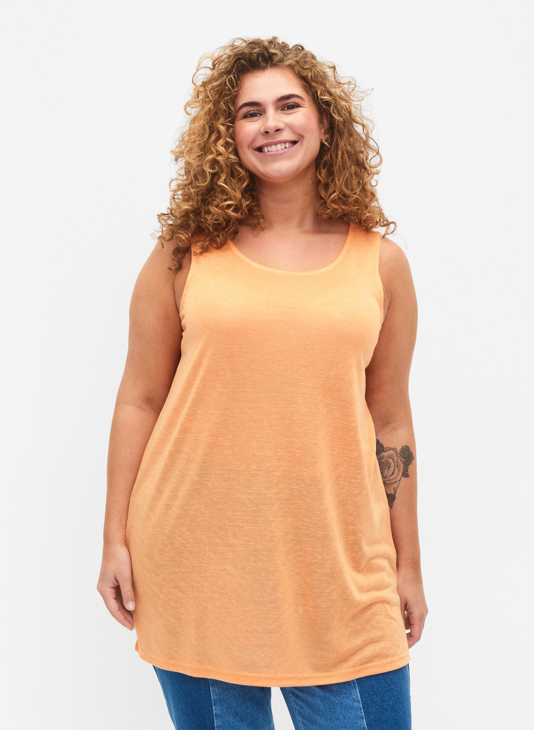 ZizziTop mit Struktur und Rundhalsausschnitt, Mock Orange, Model image number 0