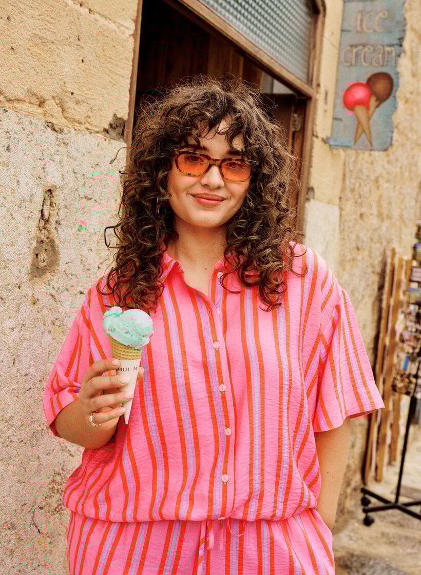 Gestreifte Bluse aus Viskose mit kurzen &Auml;rmeln, Pink, Image image number 0