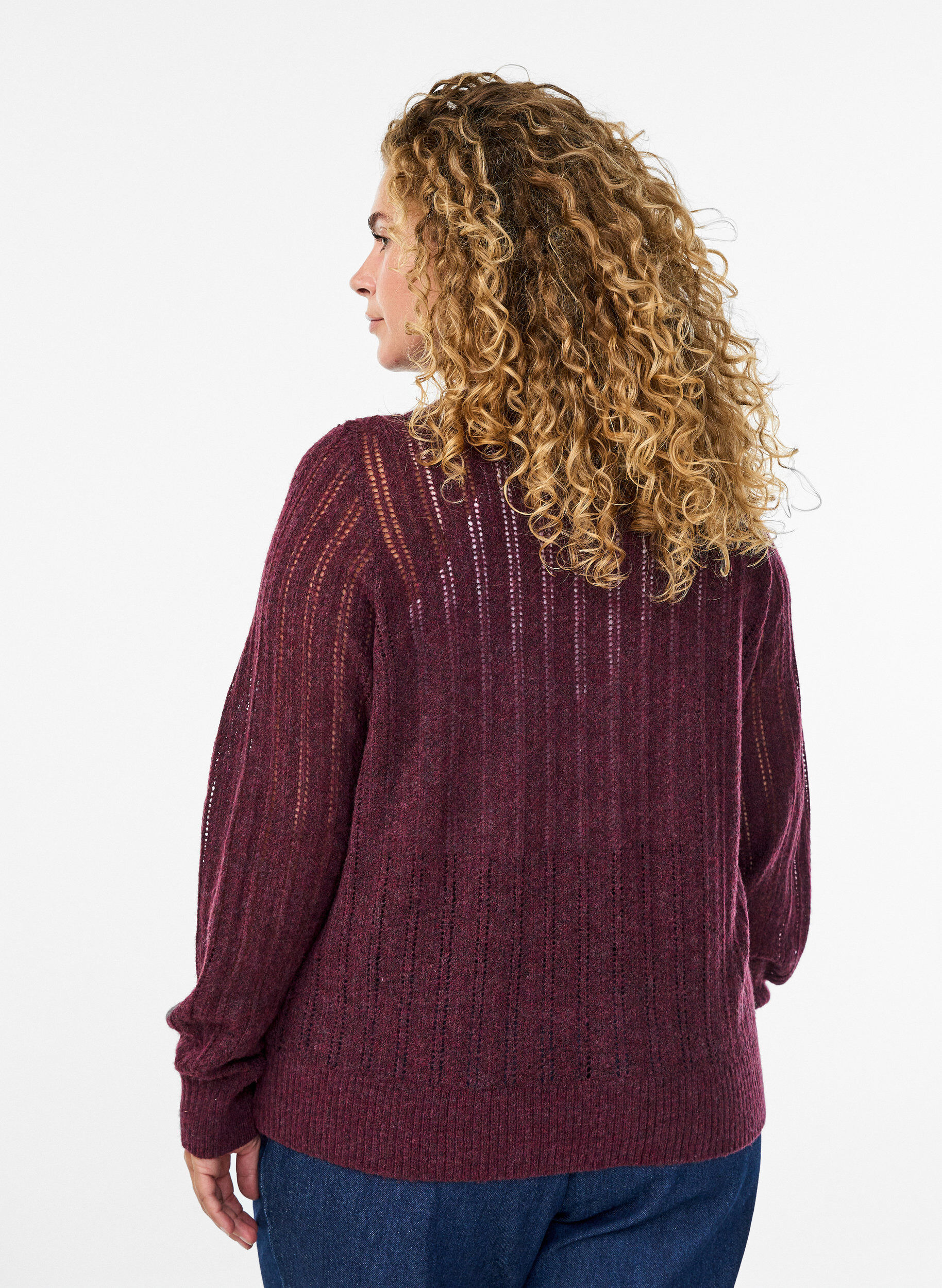 ZizziGestrickter Cardigan mit Lochmuster, Dunkles Bordeaux, Model image number 2