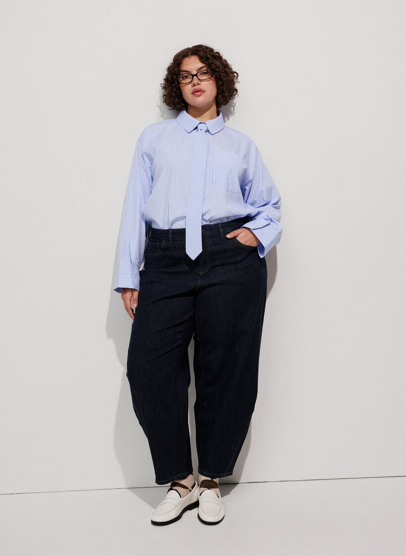 Barrel-Jeans mit hoher Taille, Blau, Model image number 0