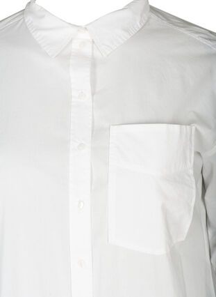 Lange Baumwollbluse mit Brusttasche, Bright White, Packshot image number 2