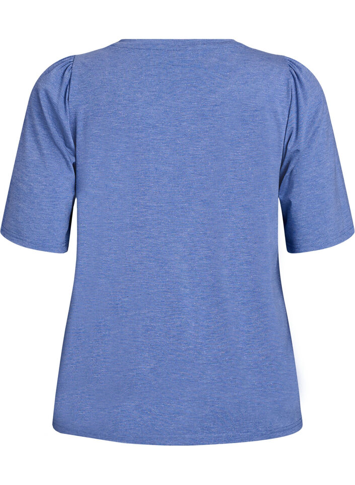 T-Shirt mit Glitzer und kurzen Puffärmeln, Blau, Packshot image number 1