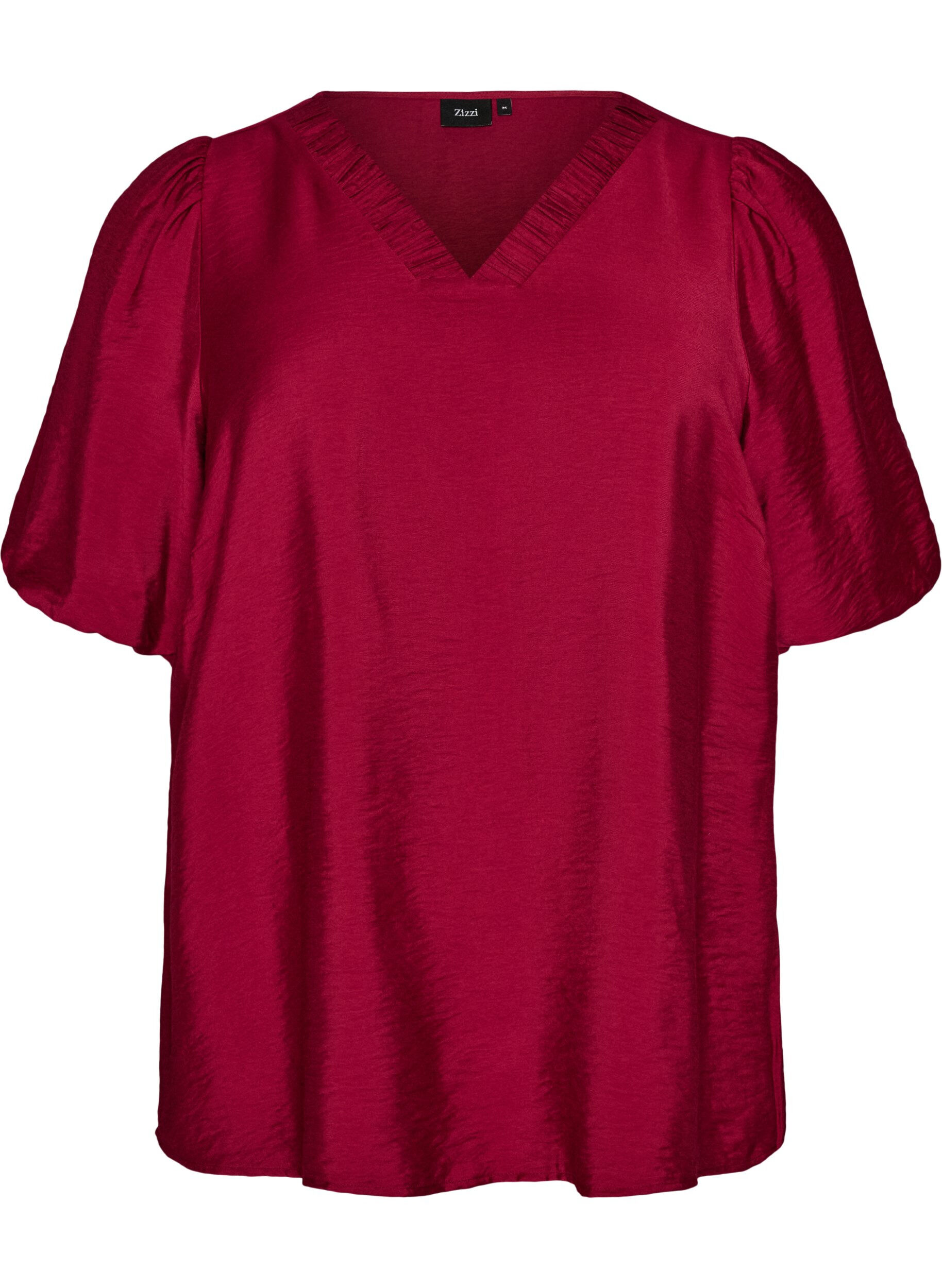 ZizziBluse mit Ballon&auml;rmeln und V-Ausschnitt, Rot, Packshot image number 0