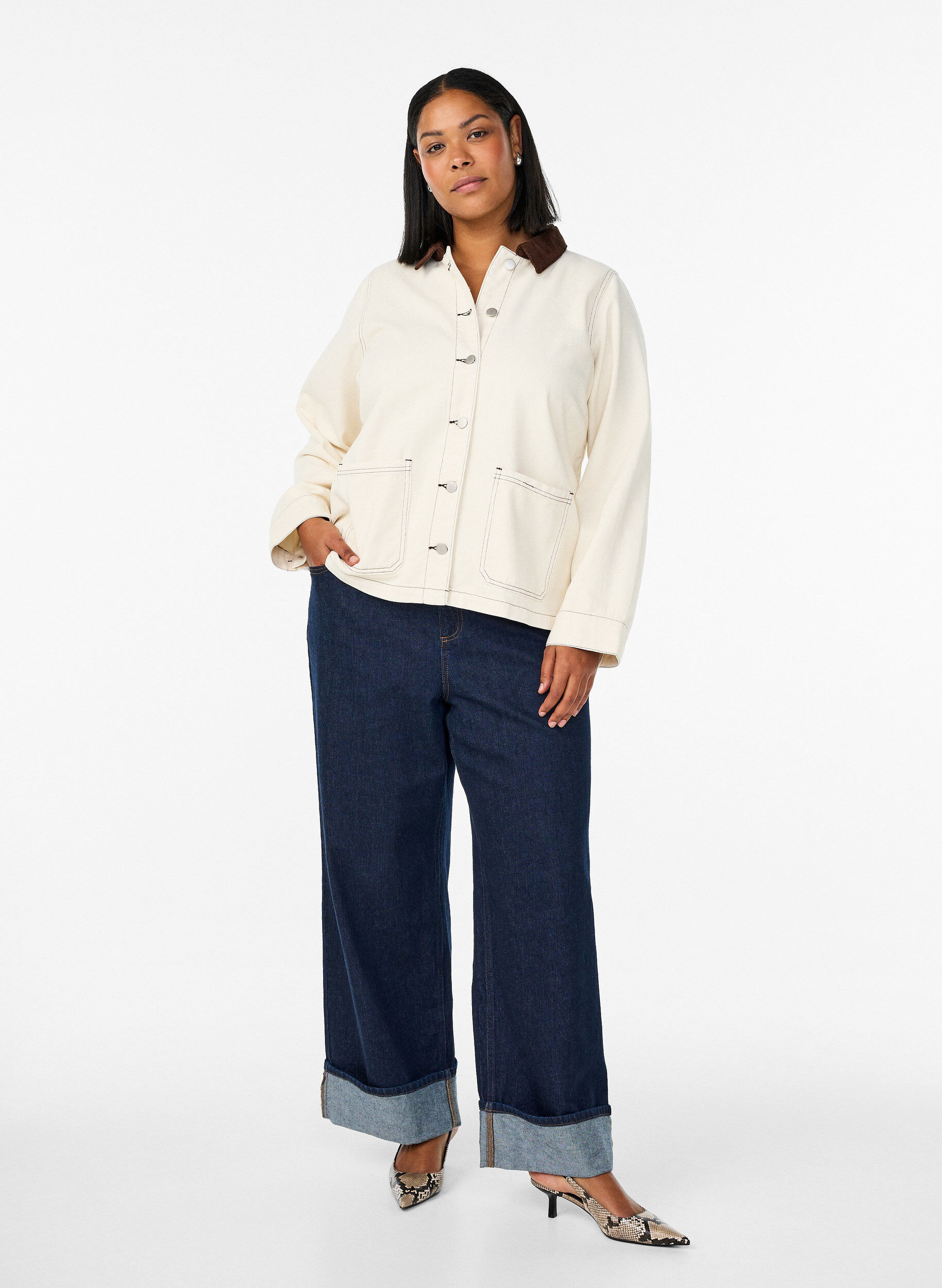 ZizziFarbige Jeansjacke mit Kontrastkragen, Vanille, Model image number 1