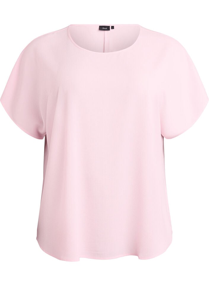 Bluse mit kurzen &Auml;rmeln und Rundhalsausschnitt, Pink, Packshot image number 0