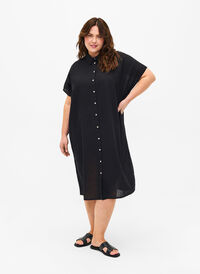 Langes Hemd aus Baumwollmischung mit Leinen, Black, Model