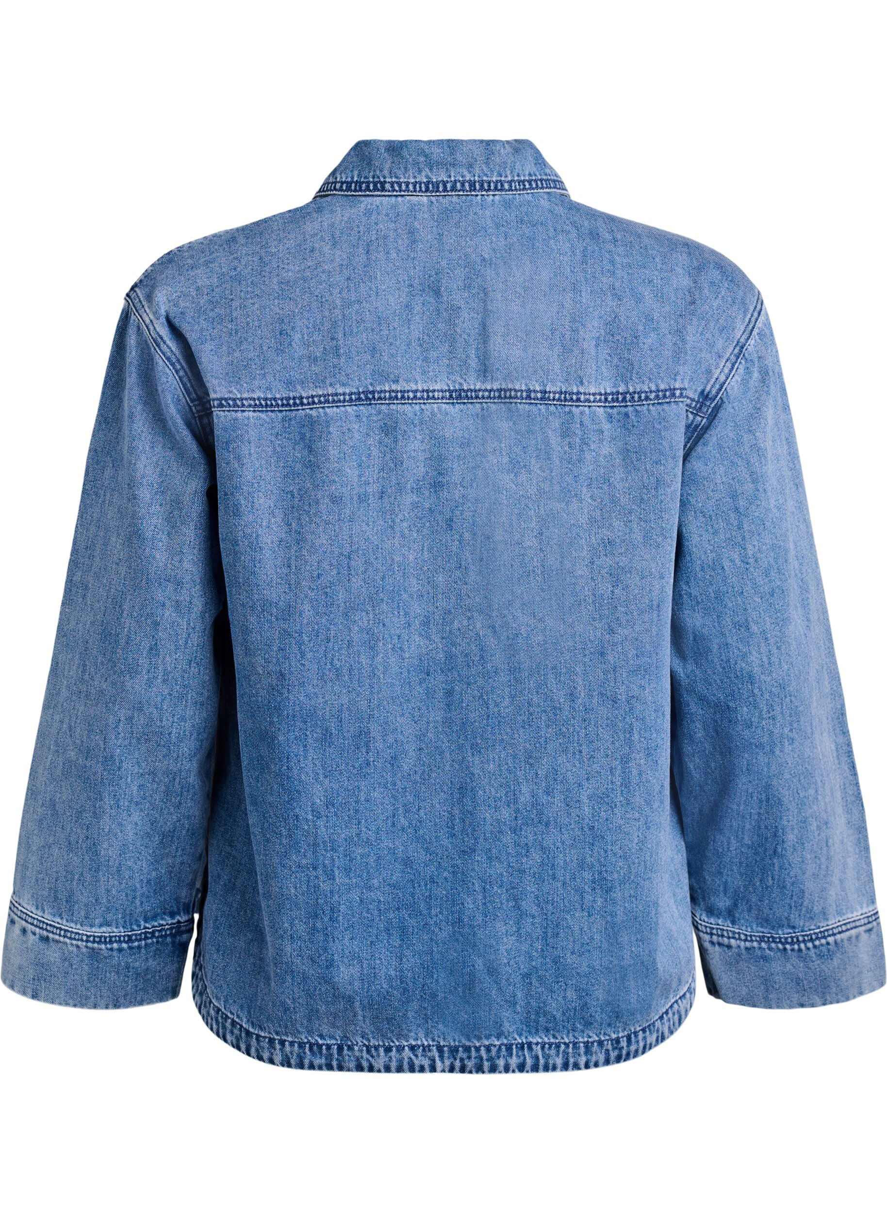 ZizziLockere Bluse aus Denim mit Kragen und V-Ausschnitt, Blau, Packshot image number 1
