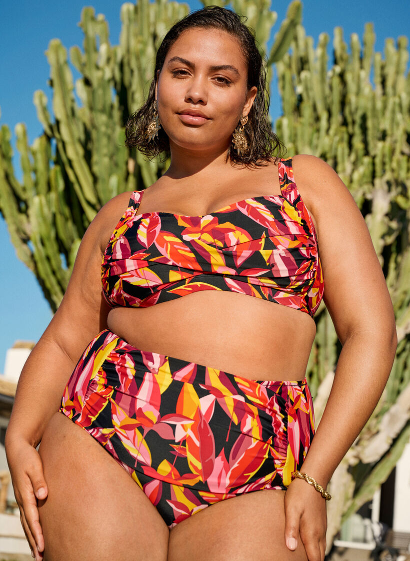 Wattierter Bikini-Oberteil mit Print, Rot, Image