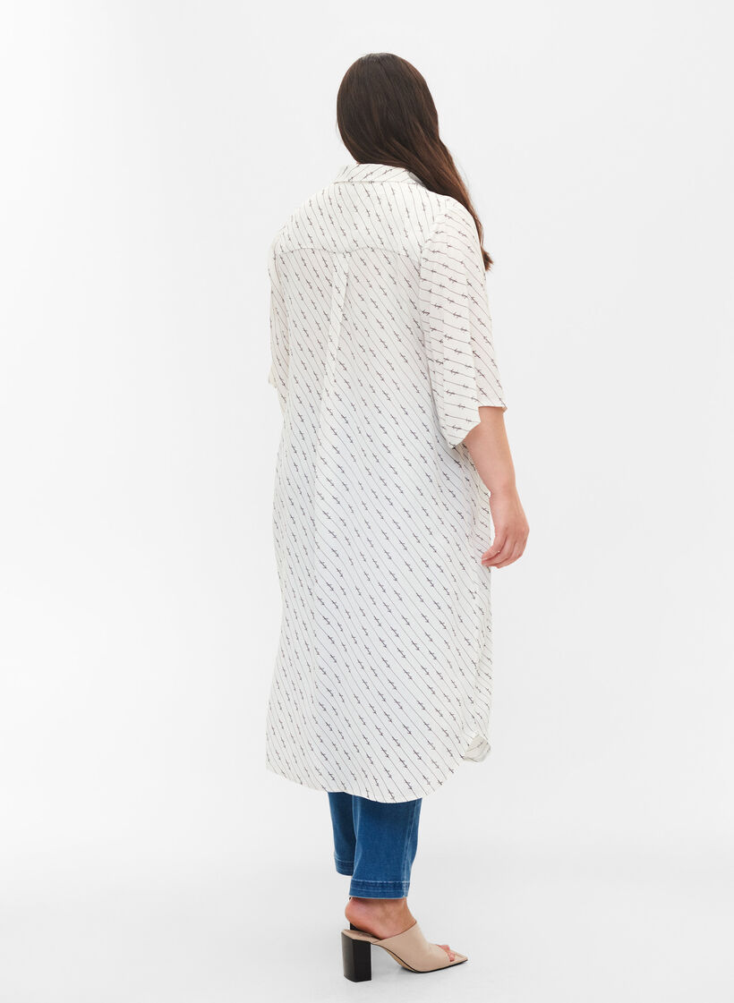 Gestreiftes Hemdkleid aus Viskose, White AOP, Model image number 1