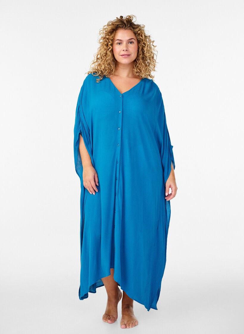 Kaftan-Strandkleid mit Kn&ouml;pfen, Blau, Model image number 0
