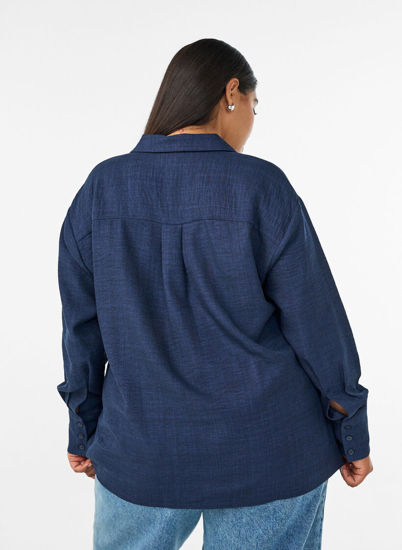 Lockere Bluse mit V-Ausschnitt, Blau, Model image number 2