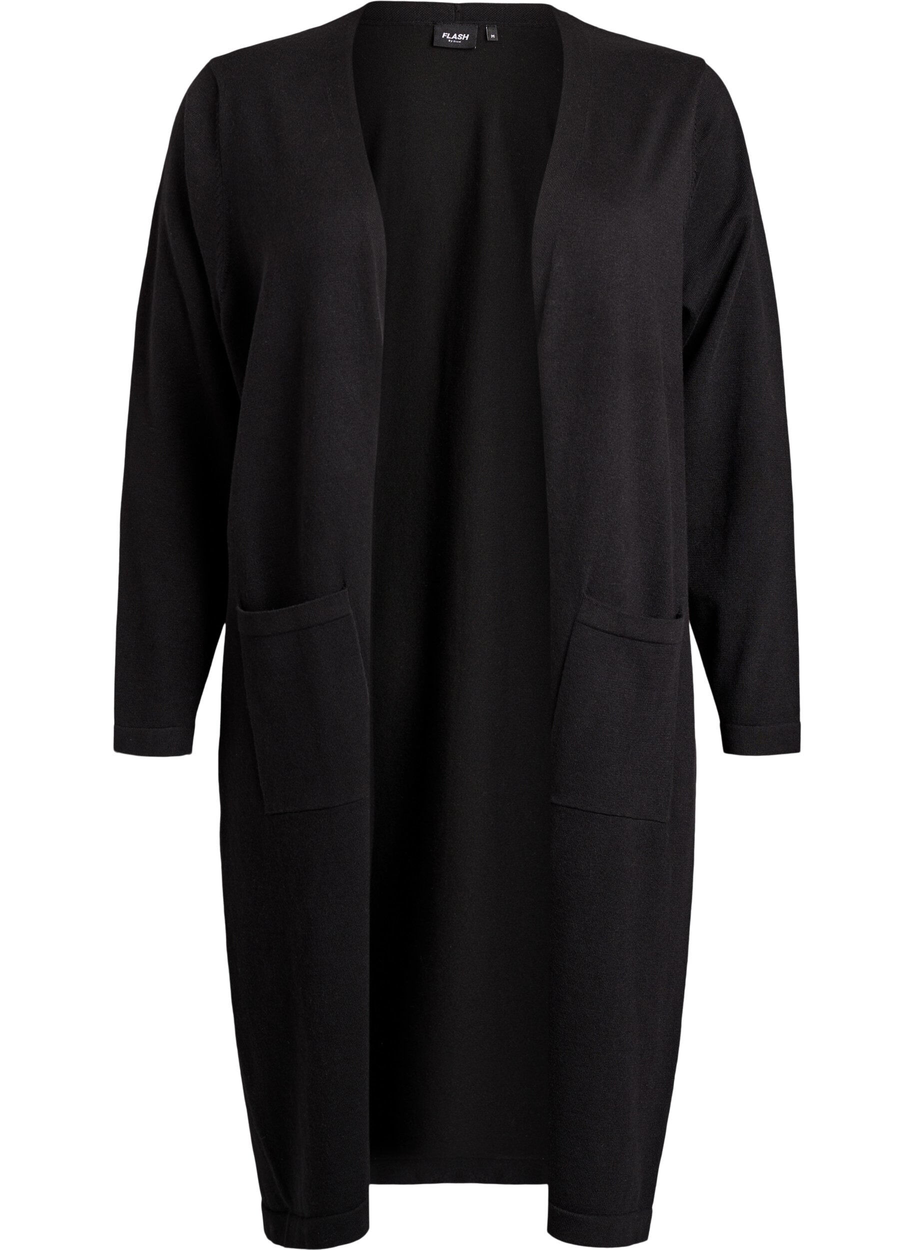 ZizziLange, offene Strickjacke mit Taschen, Schwarz, Packshot image number 0