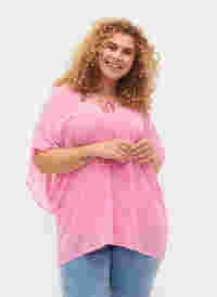Kurzarm Bluse mit Bindebändern und Print , Pink Ditzy Flower, Model