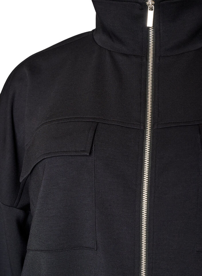 Cardigan aus Jersey mit Rei&szlig;verschluss und hohem Kragen, Schwarz, Packshot image number 2