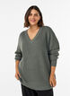 Lange Rippstrickbluse mit V-Ausschnitt, Gr&uuml;n, Model image number 0