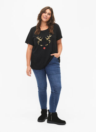 Weihnachts-T-Shirt mit Pailletten, Black W. Reindeer, Model image number 2