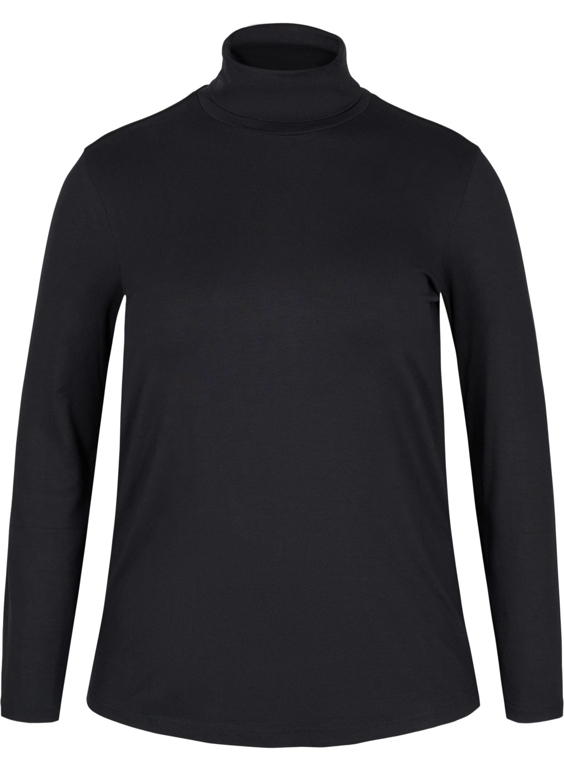 ZizziLang&auml;rmelige Baumwollbluse mit Rollkragen, Solid Black, Packshot image number 0