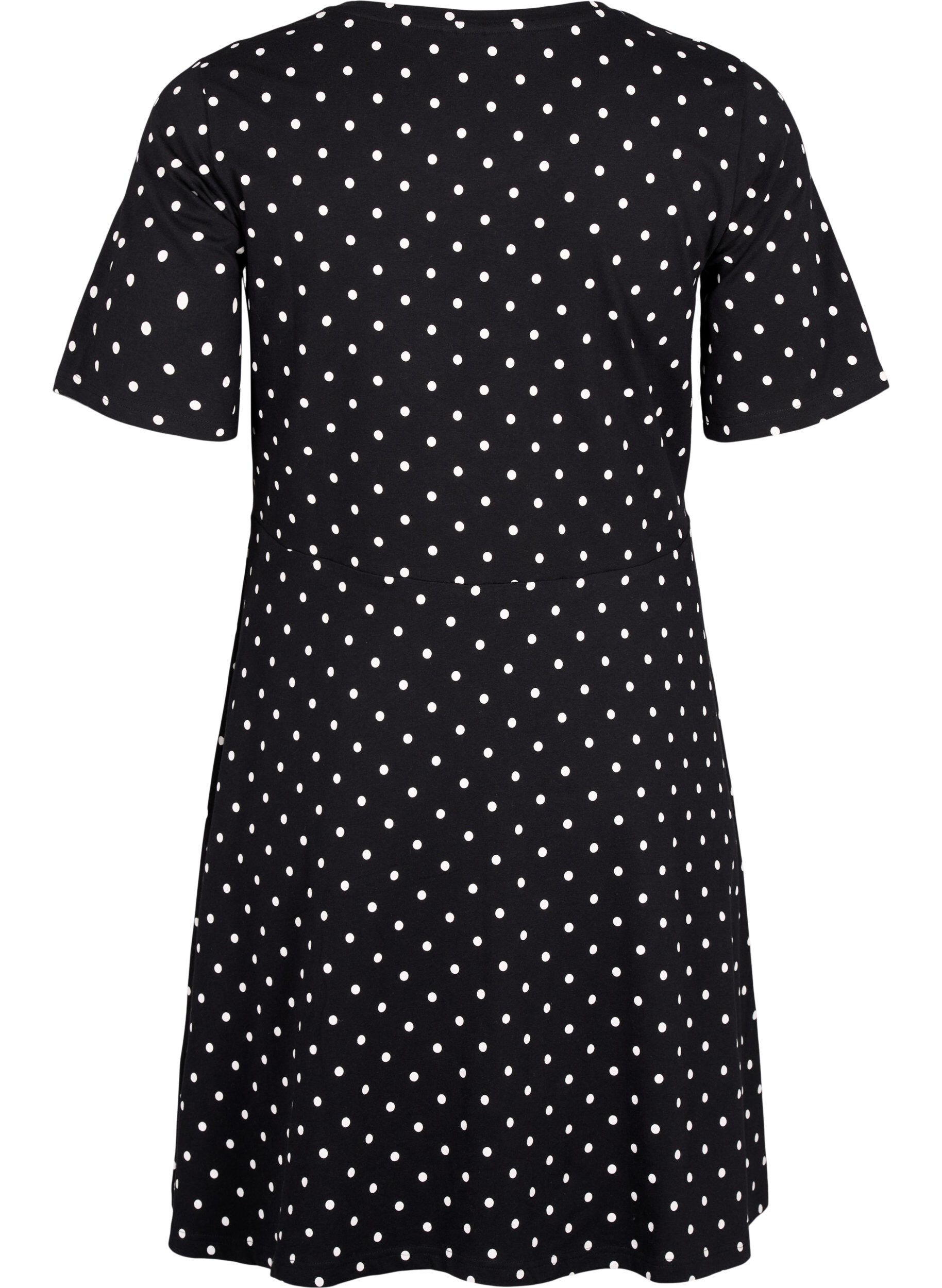 ZizziBaumwollkleid mit kurzen &Auml;rmeln und Punkten, Black w. White Dot, Packshot image number 1