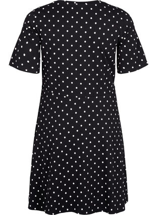 Einfarbiges Baumwollkleid mit kurzen Ärmeln, Black w. White Dot, Packshot image number 1