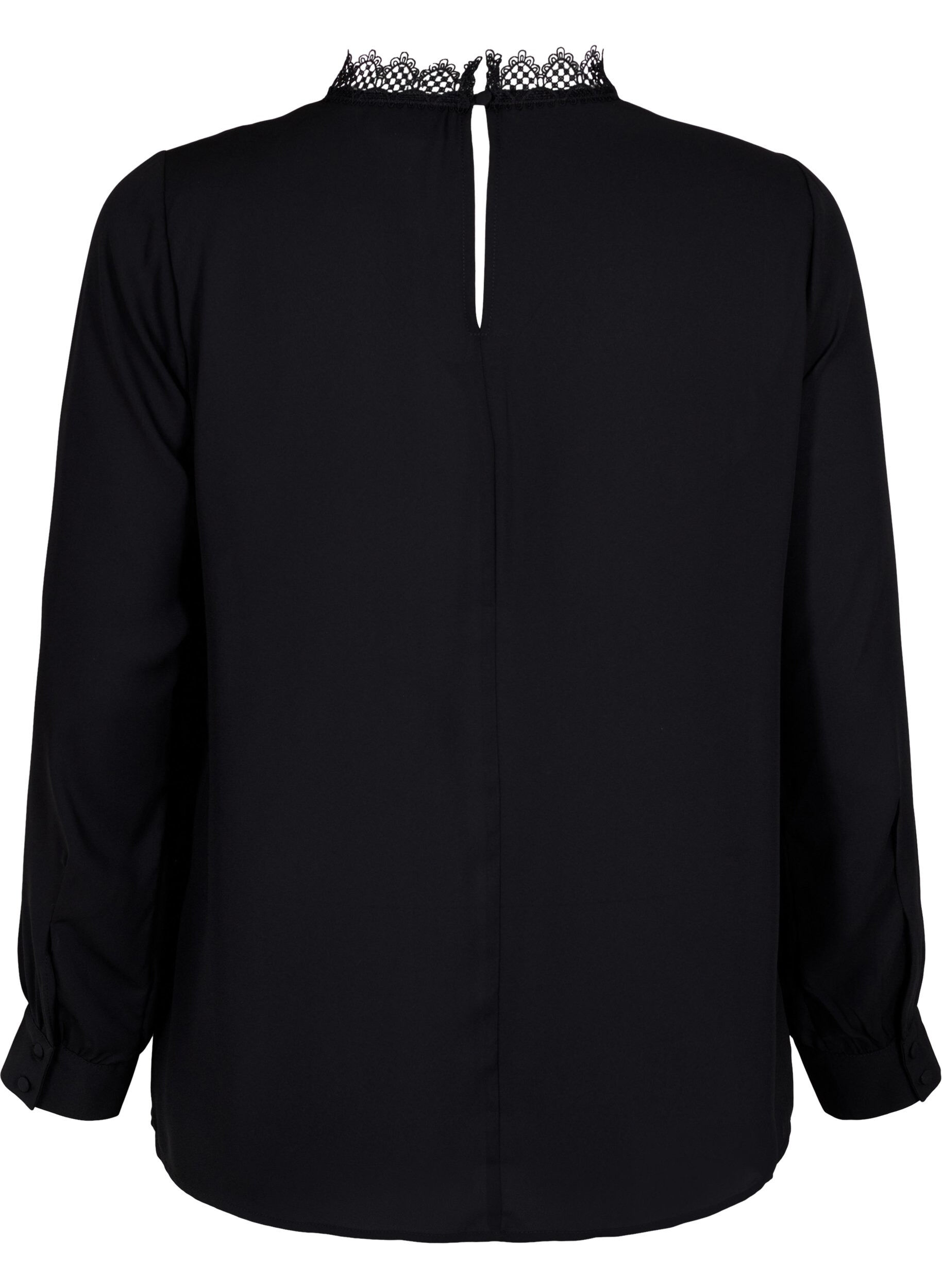 ZizziLang&auml;rmelige Bluse mit Spitze, Black, Packshot image number 1